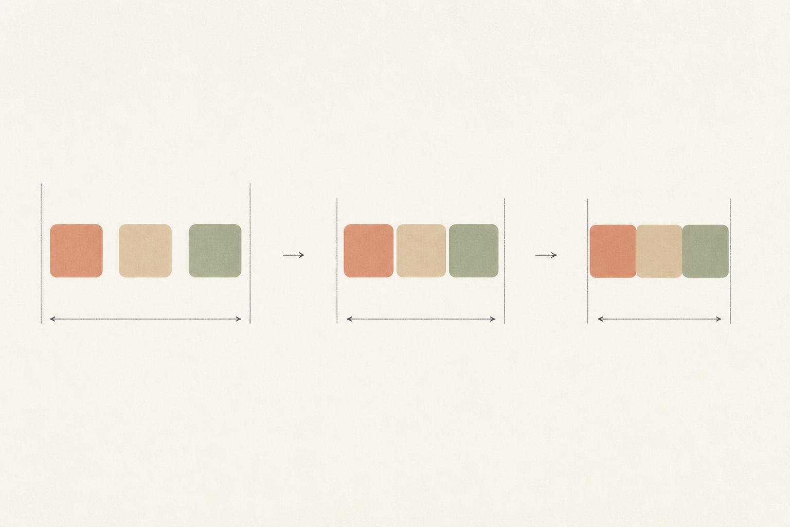 Simple three-stage diagram of coral, sand and sage squares moving gradually closer together until they touch.